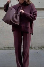 Double Soft Turtleneck Side Zipper Sweatshirt and Elastic Waist Pocketed Loose Pants Set