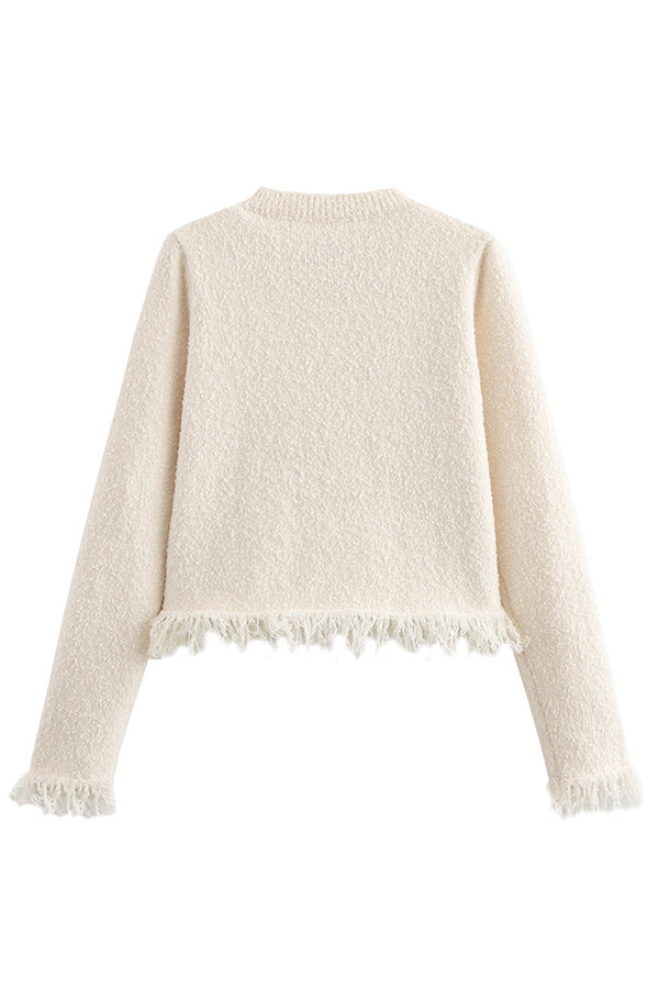 Fashion Round Neck Long Sleeve Bow-decorated Pocket Knitted Jacket