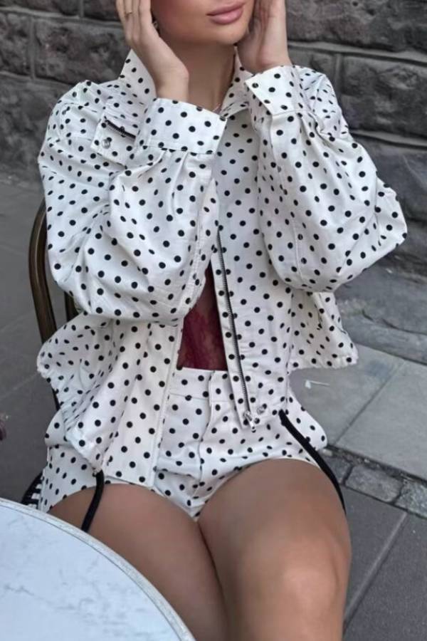 Polka Dot Print High-Waisted Wide-Leg Shorts