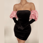 Puff sleeve off shoulder corduroy mini dress