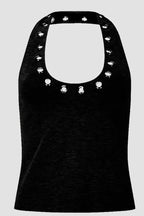 Metal Ring Cut Out Halter Sexy Fitted Tank Top