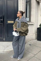 Batwing Sleeve Zippered Bomber Jacket