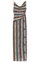 Cocktails and Vacation Knit Colorful Zigzag Pattern One Shoulder Slit Maxi Dress