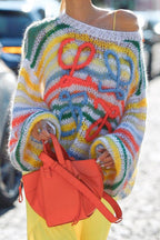 Trendy Color Block Stripe Loose Knit Sweater