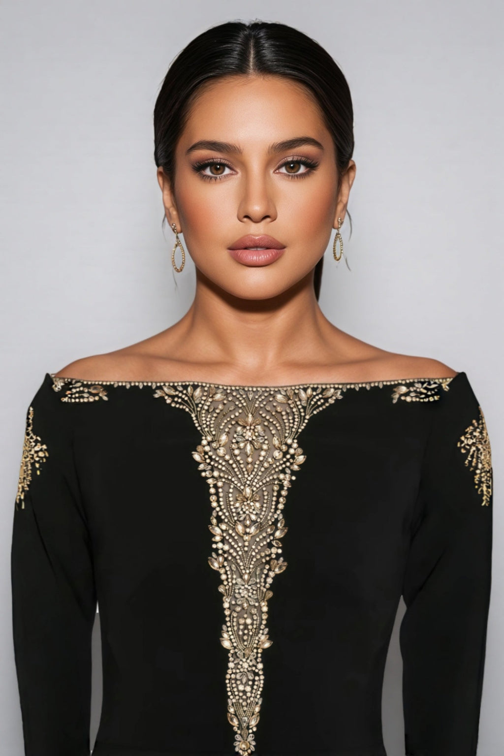 Iontk Black Beaded Diamond Mesh Maxi Dress