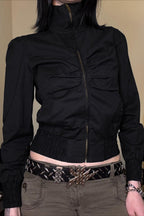 Ribbed Zipped High Neck Jacket