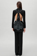 Runte Openwork Rhinestone Blazer Trousers Set