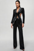 Runte Openwork Rhinestone Blazer Trousers Set