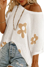 Floral Jacquard Loose-fitting Round Neck Short-sleeved Casual Knitted Cover-up