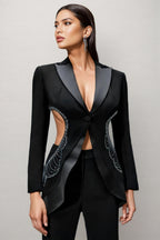 Runte Openwork Rhinestone Blazer Trousers Set