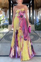 Spaghetti Strap Waisted Floral Print Swing Maxi Dress