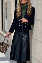 Metal buckle-embellished mid-length A-line leather skirt