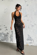 Sexy Sheer Halter Backless Lace Dress