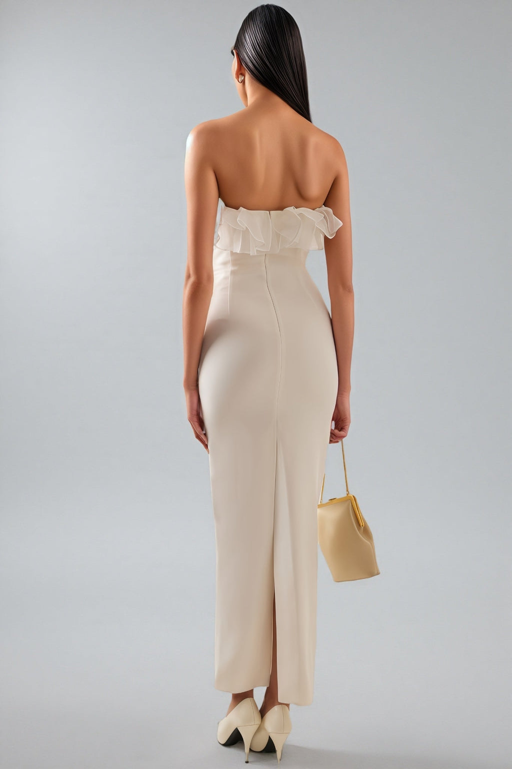 Zaretp White Ruffled Silk Midi Dress