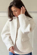 Solid Color Tweed V-Neck Coat