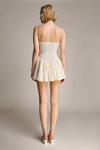 Ivory Ruched Sweetheart Neck Spaghetti Strap Mini Dress