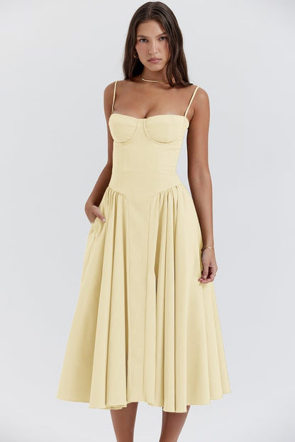 Milagros Premium Sleeveless Midi Dress with a Corset Fit Elevated Occasion Wear