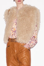 Halter Cut Out Back Shearling Collar Vest