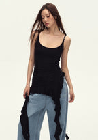 Ruched Asymmetric Black Cami Top
