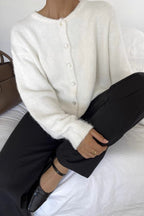 Versatile Soft Retro Shell Button Gray Wool Knit Cardigan