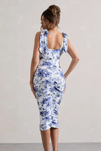 Vintage Floral Print Ruched Maxi Dress