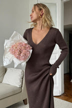 Solid Color Long-Sleeve Fitted Bodycon Knit Dress