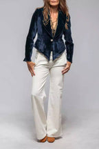 Velvet irregular hem single-button suit jacket