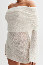 Chic White Bodycon Mini Dress With Tie Waist