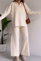 Stylish Pit Stripe Jacquard Sweater Two-pieces Set