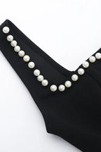 Pearl Trim Square Neck Party Dress