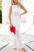 Chic Summer Floral Lace Sleeveless Midi Top and Elastic Waist Loose Pants Set