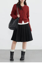 Red Twist Knit O-Neck Cardigan