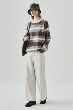 Loose Fit Round Neck Striped Sweater