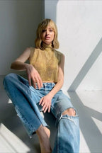 Full Rhinestone High Neck Tank Top