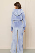 Fashion Zipper Open Velvet Casual Two -piece Suit