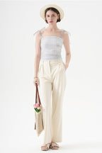 Polka Dot Halter Cropped Ruched Tie Front Tank Top