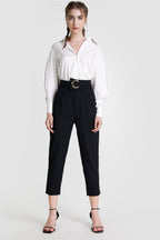 Black Ring Detail Straight Leg Suit Pants