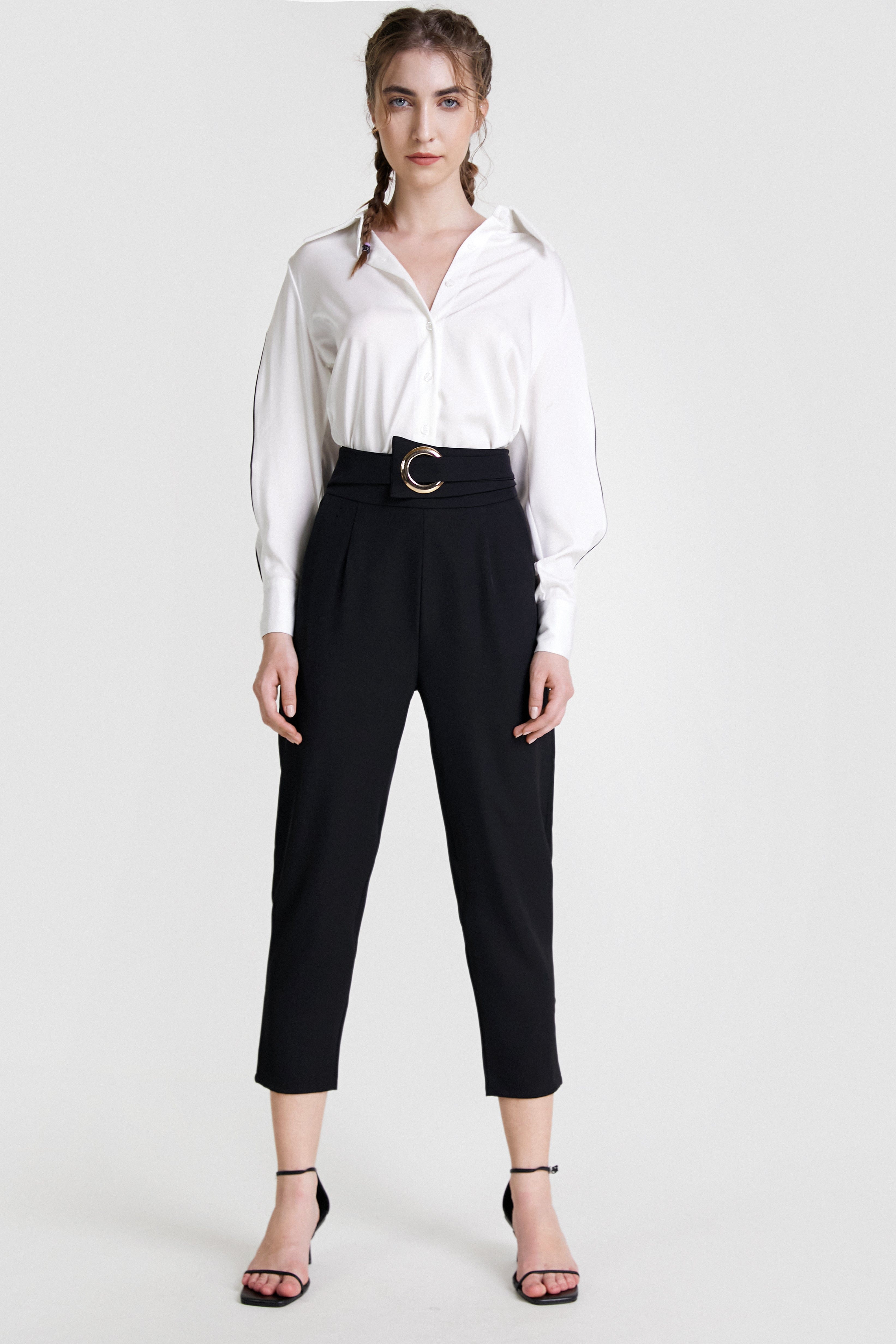 Black Ring Detail Straight Leg Suit Pants