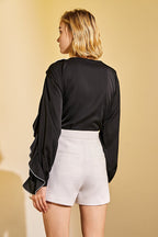 Black Contrast Trim Bowknot Blouse