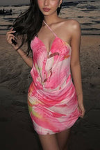 Floral Cowl Neck One shoulder Mini Dress