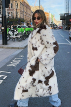 Animal Print Faux Fur Long Sleeve Warm Overcoat