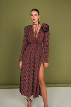 Side Slit Deep V Neck Tie Waist Floral Maxi Dress