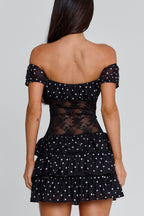 Lace Polka Dot Off Shoulder Mini Dress