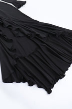 Diamond Collar Contrast Trim Ruffle Sleeve Midi Party Dress
