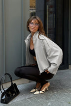 Marled Design Long-Sleeve Collared Short Jacket