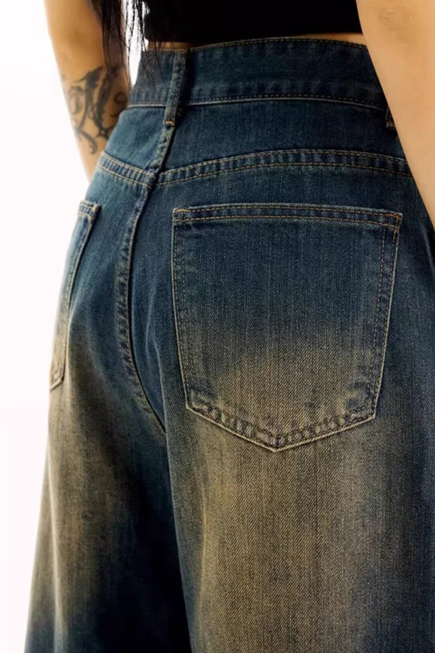 Vintage Cropped Wide High Waist Relaxed Jeans