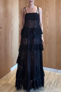 Abigail Floral LaceTiered Ruffles Tie-up Shoulder A-line Maxi Dress