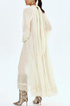 Solid Color High-neck Long-sleeved Loose Ruffle Maxi Dress