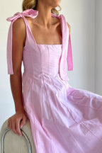 Solid Color Sleeveless Tie-up Suspender Elegant Patchwork Maxi Dress