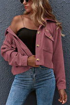 Flap Pockets Turn Down Collar Corduroy Shacket